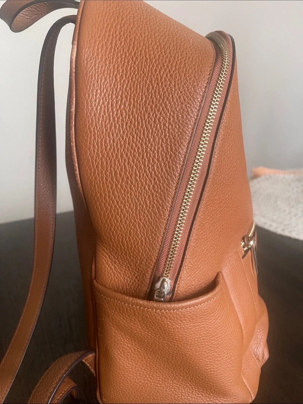 kate spade tan pebbled leather backpack with gold hardware